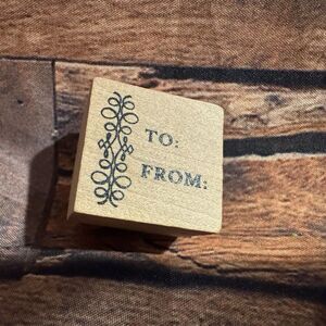 "TO: FROM:" Gift Tag Rubber Stamp Wood Mounted Fancy Script Border Craft Art